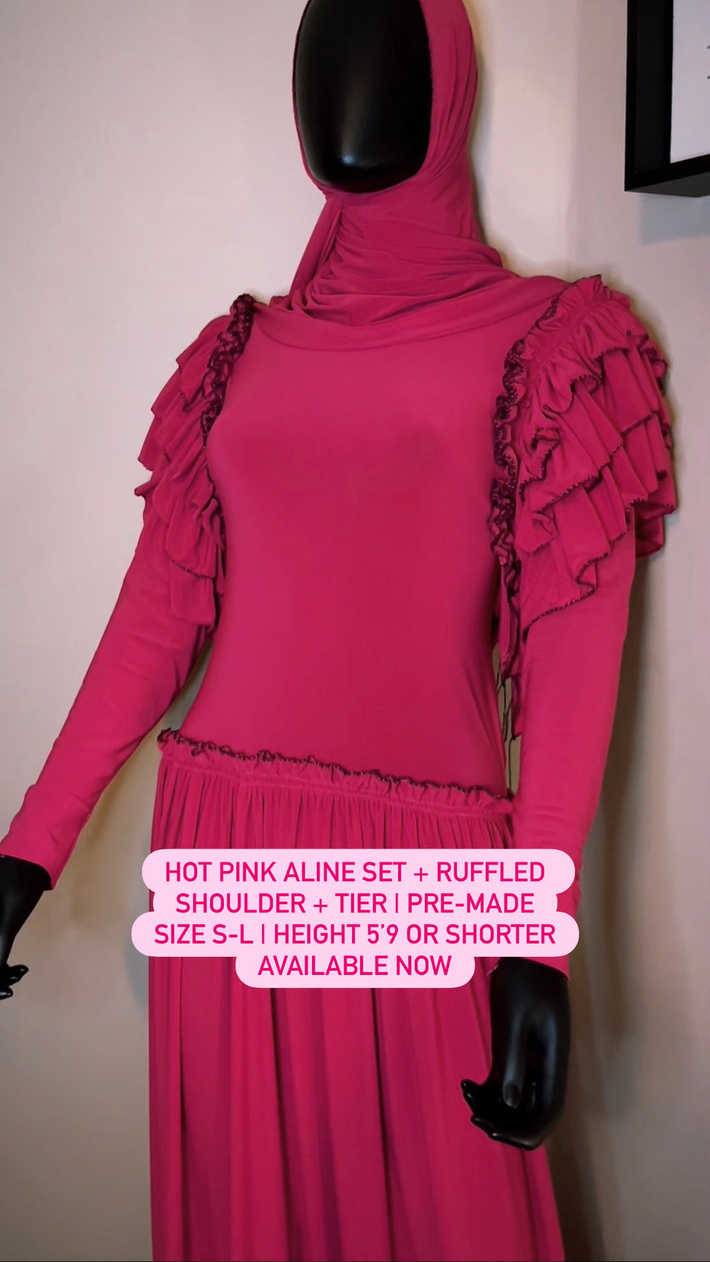 PRE-MADE Ruffled Shoulder Hot Pink Aline Set + Tier